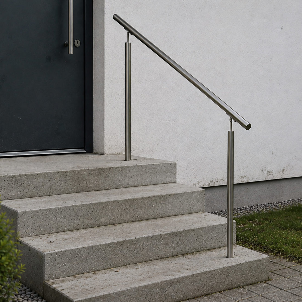 Freistehender Edelstahl Handlauf zum Einbetonieren, winkelverstellbar – Produktfoto – Senwerk