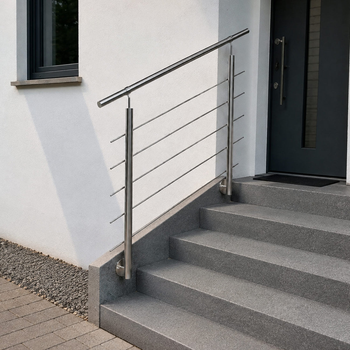 Treppengeländer aus Edelstahl zur seitlichen Montage mit 5 Querstreben