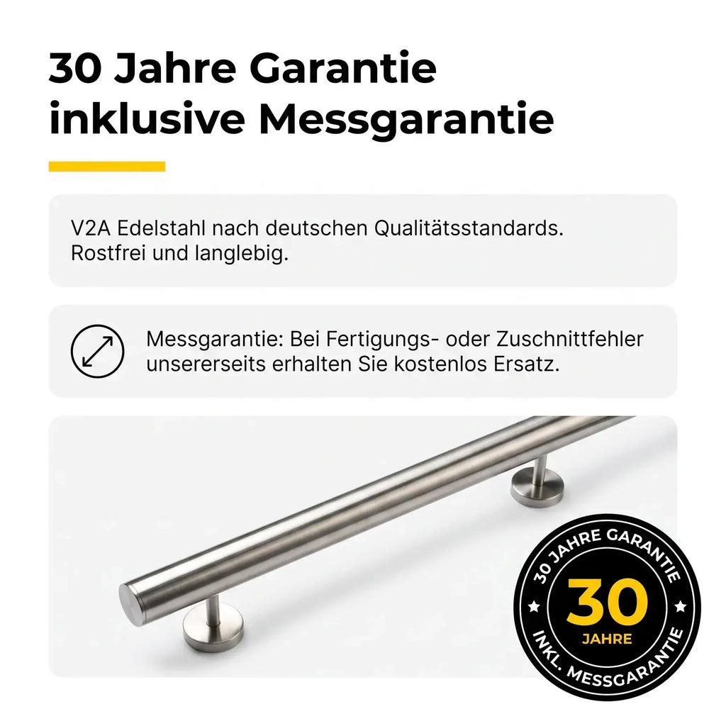 Balkongeländer aus Edelstahl aufgesetzt mit 5 Querstreben – 30 Jahre Garantie inklusive Messgarantie